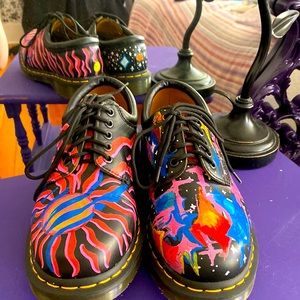 Painted Doc Martens- wacky, unique art shoes women’s size 9
